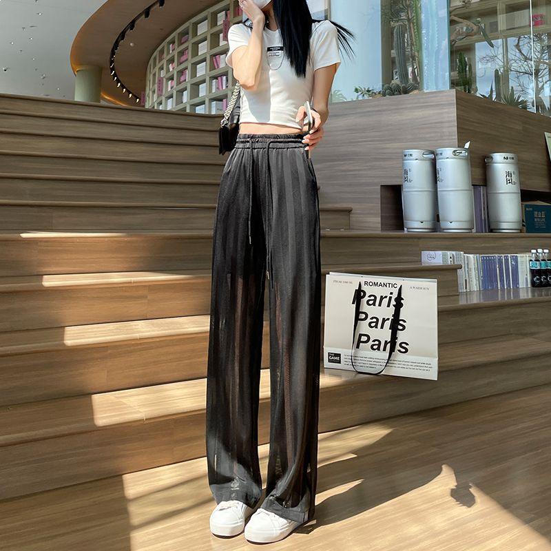 Women's Wide-Leg Mesh Split Pants – Spring/Summer 2026 Style, Sun Protection, Loose Fit, Straight Long Casual Pants