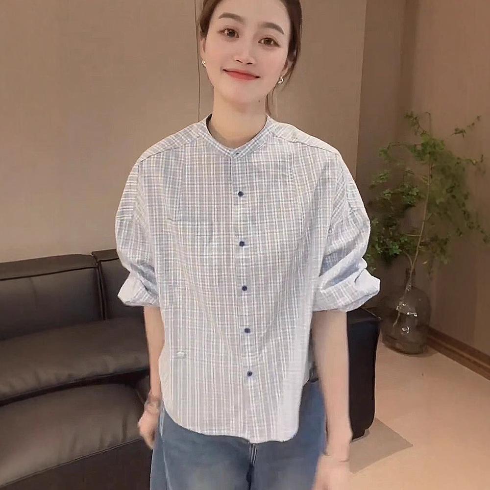 

2025 Spring Korean Retro Slimming Plaid Shirt for Women Small
