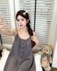Summer thin cotton suspender skirt women's loose printed loungewear dress can be worn outside lazy pajamas plaid