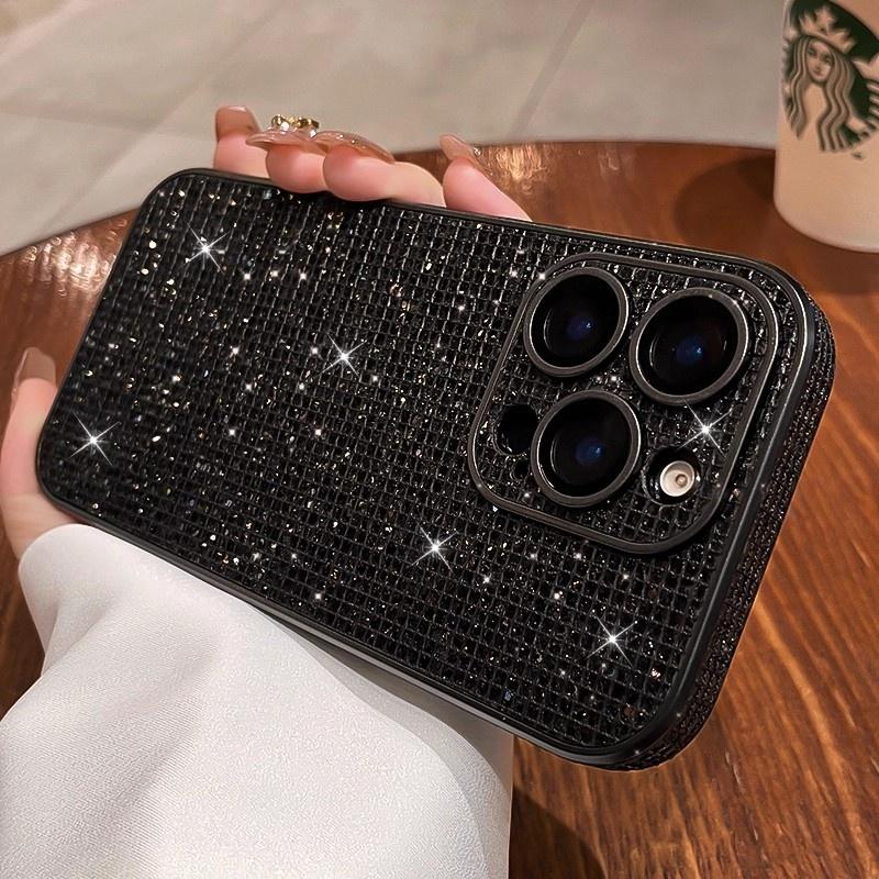 Bling Sparkling Diamond Rhinestones Phone Case For iPhone 17 16 15 14 13 12 Pro Max Camera Protection Shockpoof Bumper Cover