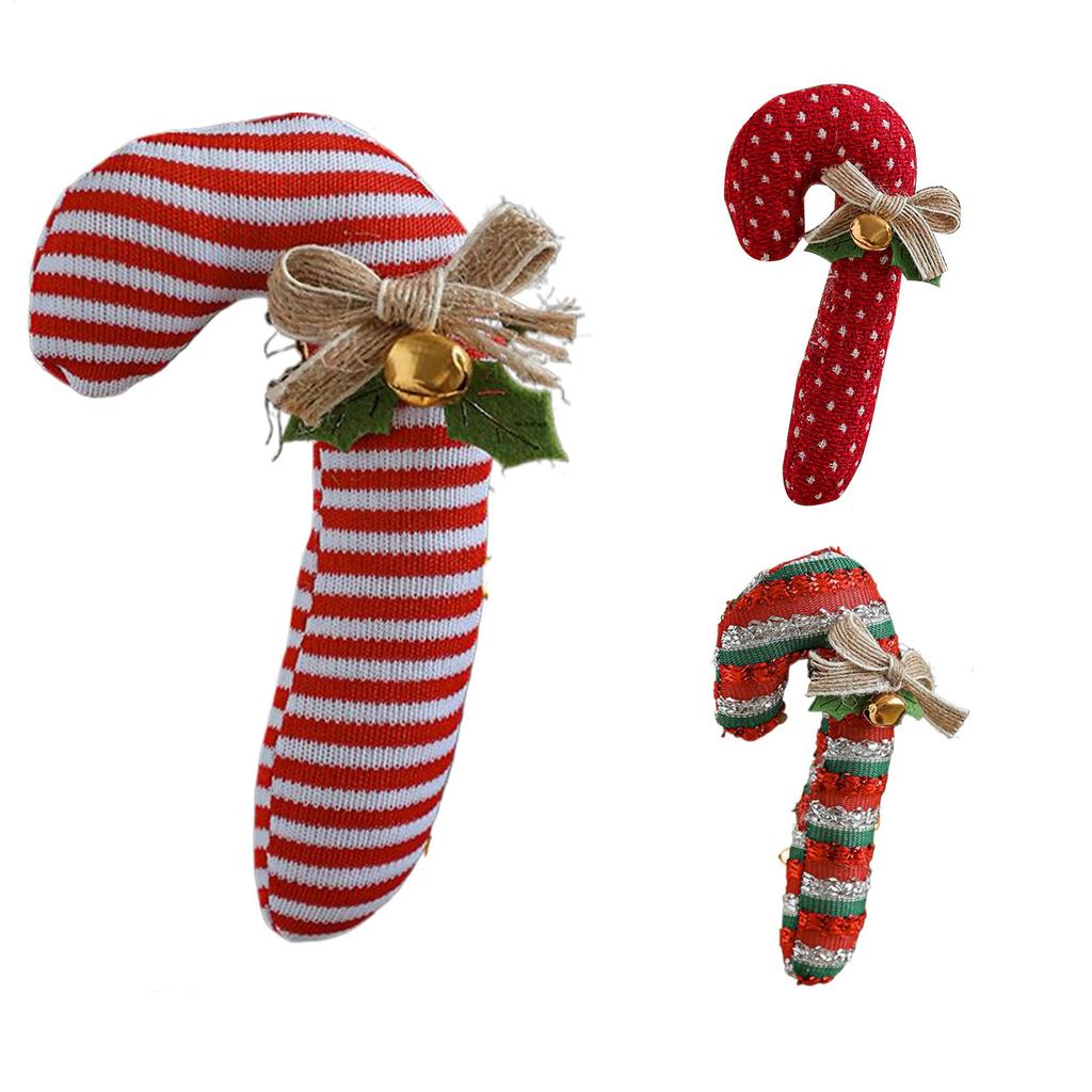 Christmas Candy Canes Decor Fabric Red White Christmas Crutches With Bell And Bow Candy Christmas Tree Decorations For Party