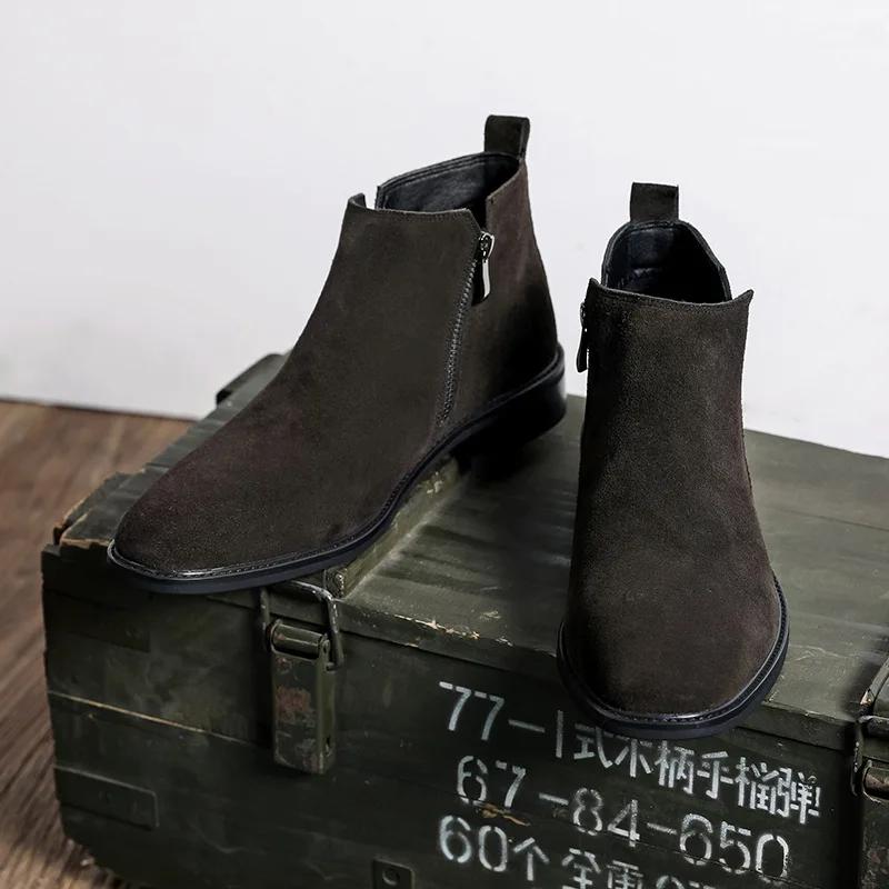 Fashion Spring Autumn New Designer Flock Chelsea Boots for Men Fashion Casual Middle British Ankle Boots Male Solid Color Men's Shoes