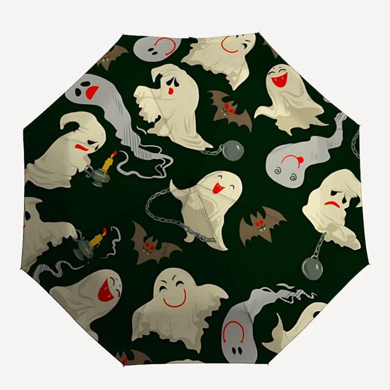 1pc Ghostly Fun Automatic Open/Close Umbrella with Windproof, Functional Design, 8-Rib Sturdy Canopy, Durable Ribs,083