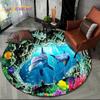 3D Seabed Illusion Underwater World Dolphin Round Area Rug,Carpet for Living Room Bedroom Sofa Playroom Decor,Non-slip Floor Mat
