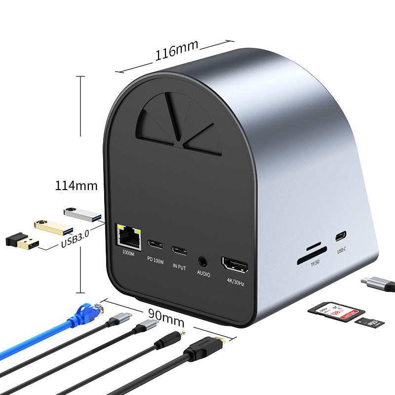 Multifunction 11 in 1 Usb c Hub Wireless Charging Stand Expansion Dock USB 3.0 RJ45 Gigabit VGA PD SD TF Type c USB Hub Adapter серебряный