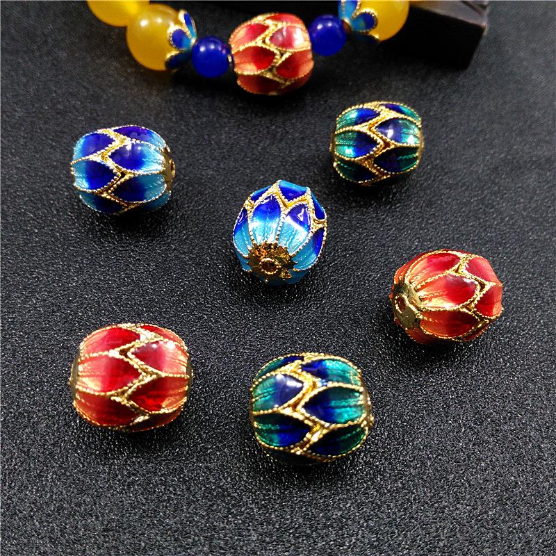 

Cloisonné Agate & Amber Beeswax Bracelet with Jadeite & Pure Copper Enamel Beads