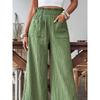 Fall Fashion New Arrival Southeast Asia Creamy-white Elastic High Waist Crimp Loose Pockets Casual Straight-Leg Wide-Leg Pants