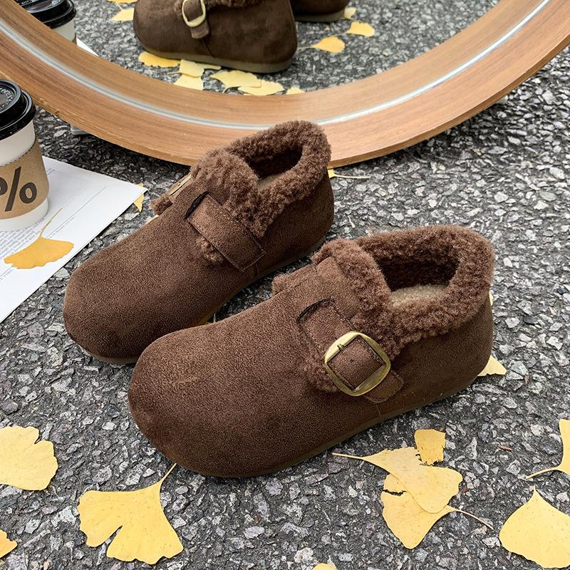 Belt Buckle Cotton Shoes Women's 2025 New Flat Bottom Fashion Comfortable Temperament Cotton Shoes One Pedal Lazy Shoes Casual Shoes Tide