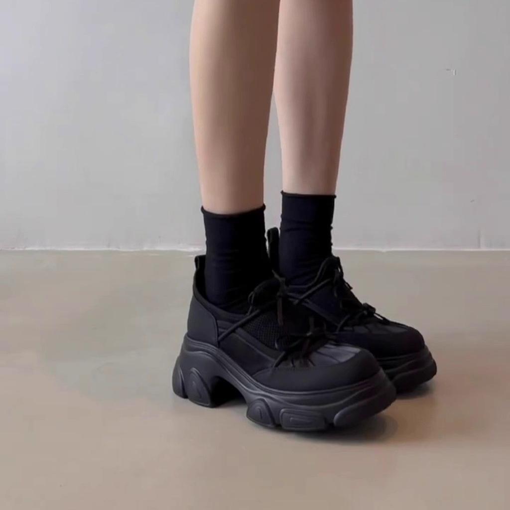 Cowhide Version~ Bow Casual Small Leather Shoes Platform Loafers Women's One-pedal Shoes Sports Shoes Thick Heel Single Shoes