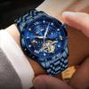 Luxury Rhinestone Hollow Tourbillon Automatic Mechanical Watch, Stainless Steel Band Date Business Men Wristwatch