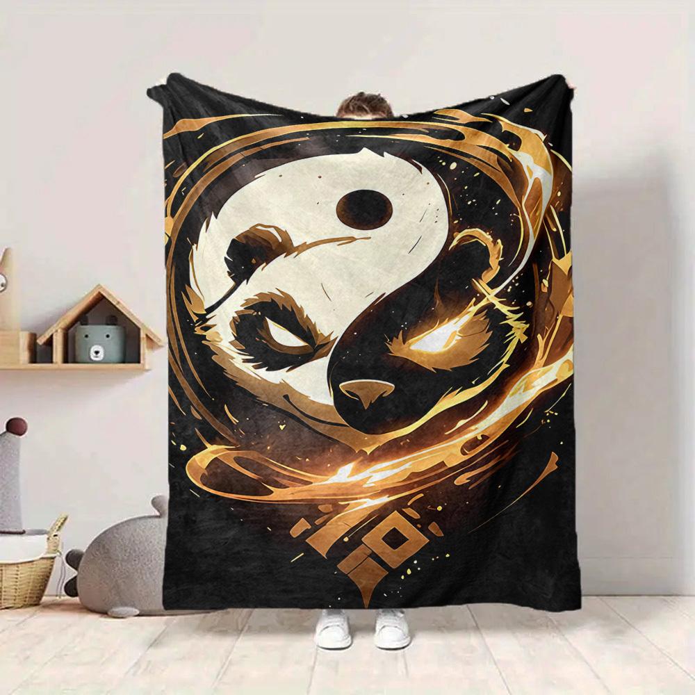 1pc Panda YinYang Blanket, Lightweight Flannel Blanket for Sofa, Bed, Travel, Camping, Living Room, Office,144