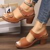 Leather Platform Women's Shoes - New Style High-heeled Peep-toe Flip-flops
