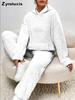 New Arrival Autumn Winter Solid Color Women's Hoodie Long Sleeve Fleece Padded Casual Pants Home Two Piece Set