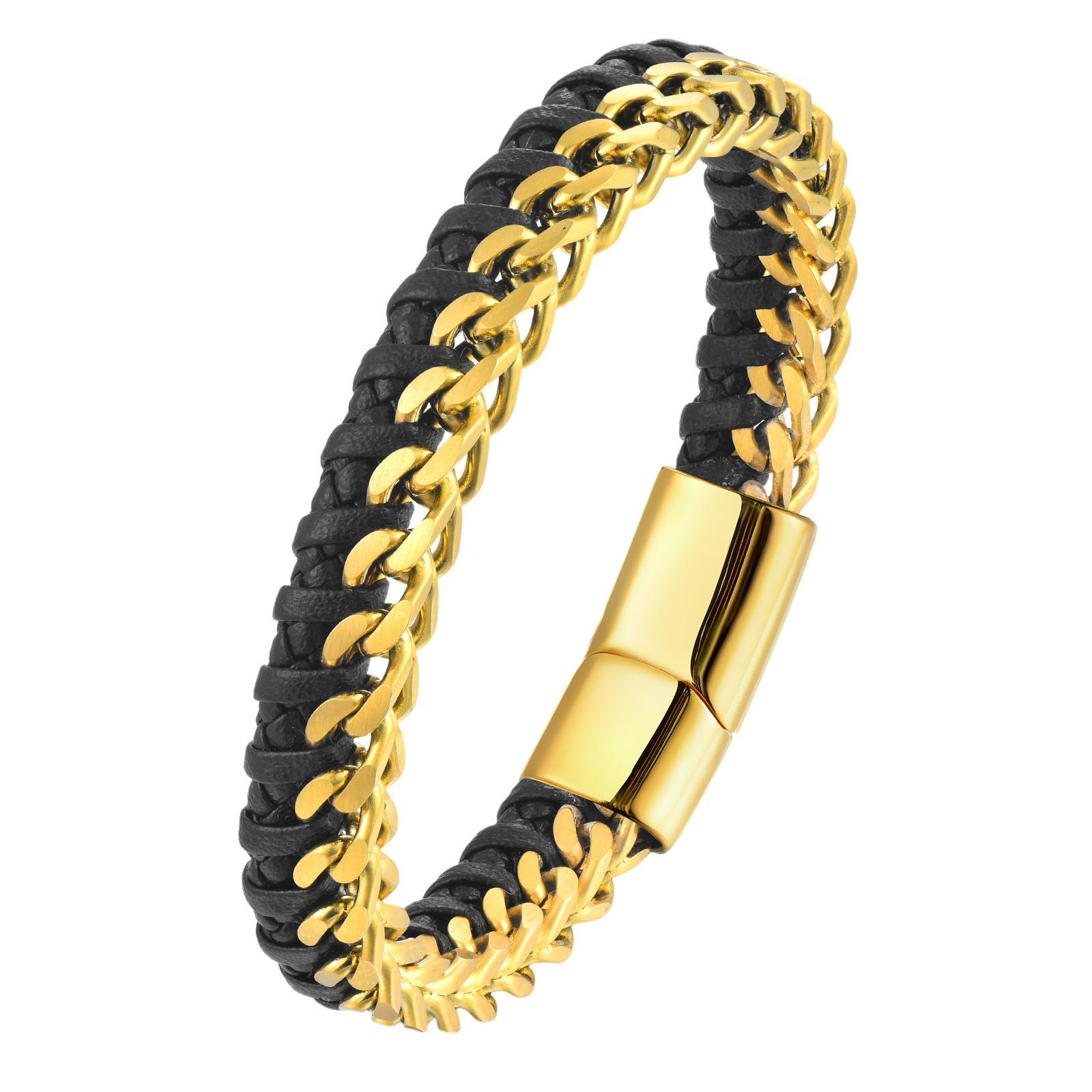 Кожаный веревочный браслет, Плетеный кожаный браслет-цепочка, Браслет из натуральной кожи, Модный мужской браслет 2026 21CM