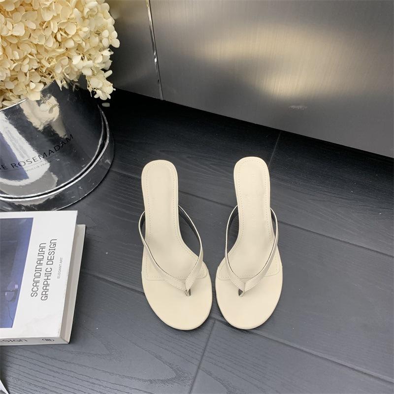 Women'S Shoes French Style Vintage High Heel Toe Post Sandals Women'Ssummer Block Heel Outdoor Wearsandals Slippers Flip Flops