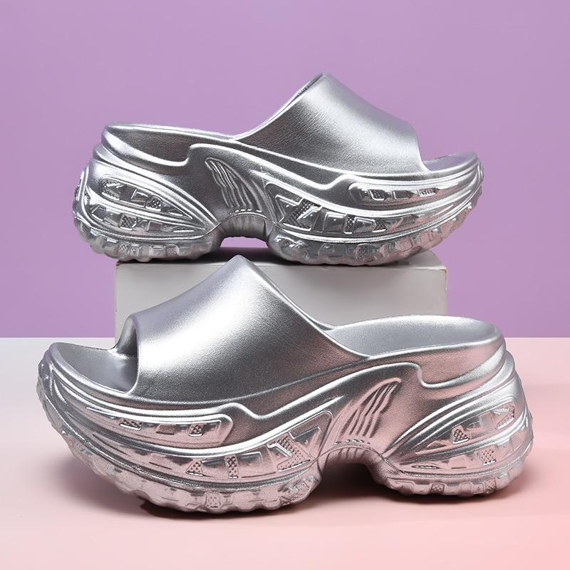 Thick bottom one-word drag women's summer height increase wear-resistant non-slip slippers EVA non-smelly feet breathable solid color