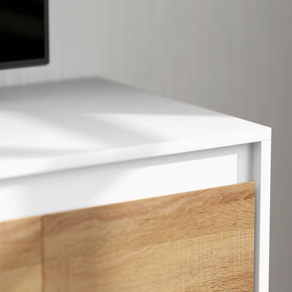 TV Cabinet and Wall Cabinet Set with 7 Shelves and Open Shelf, in Wood, 120x41x43.3 cm, White and Wood Color