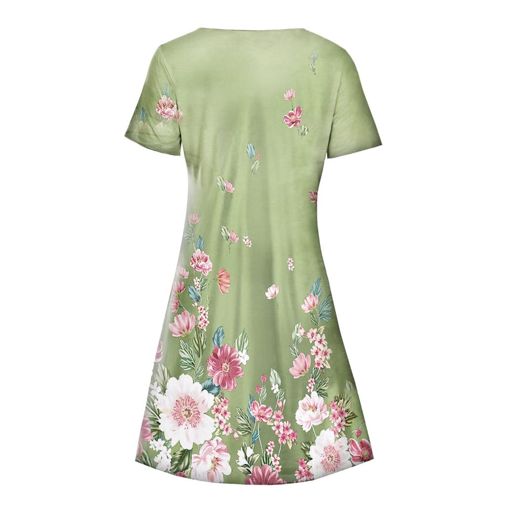 Ress For Women Cute Floral Short Sleeve V Neck Casual Loose Fit Flare Dress Beach  Dress Tshirt Dress