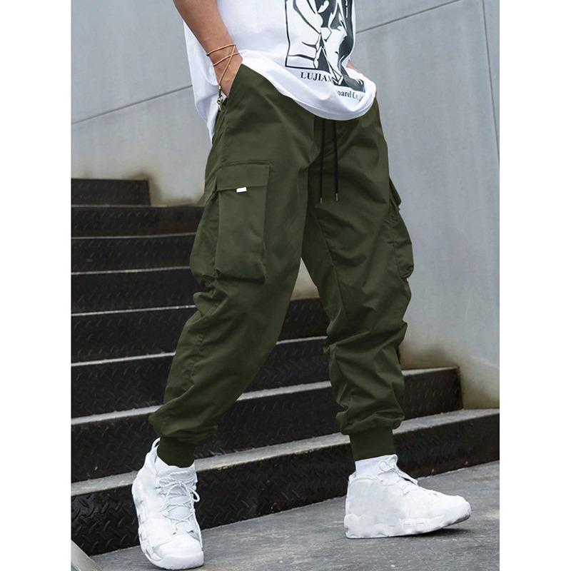 Men's Functional Tactical Cargo Pants Drawstring Waist Cuffed Casual Bottoms
