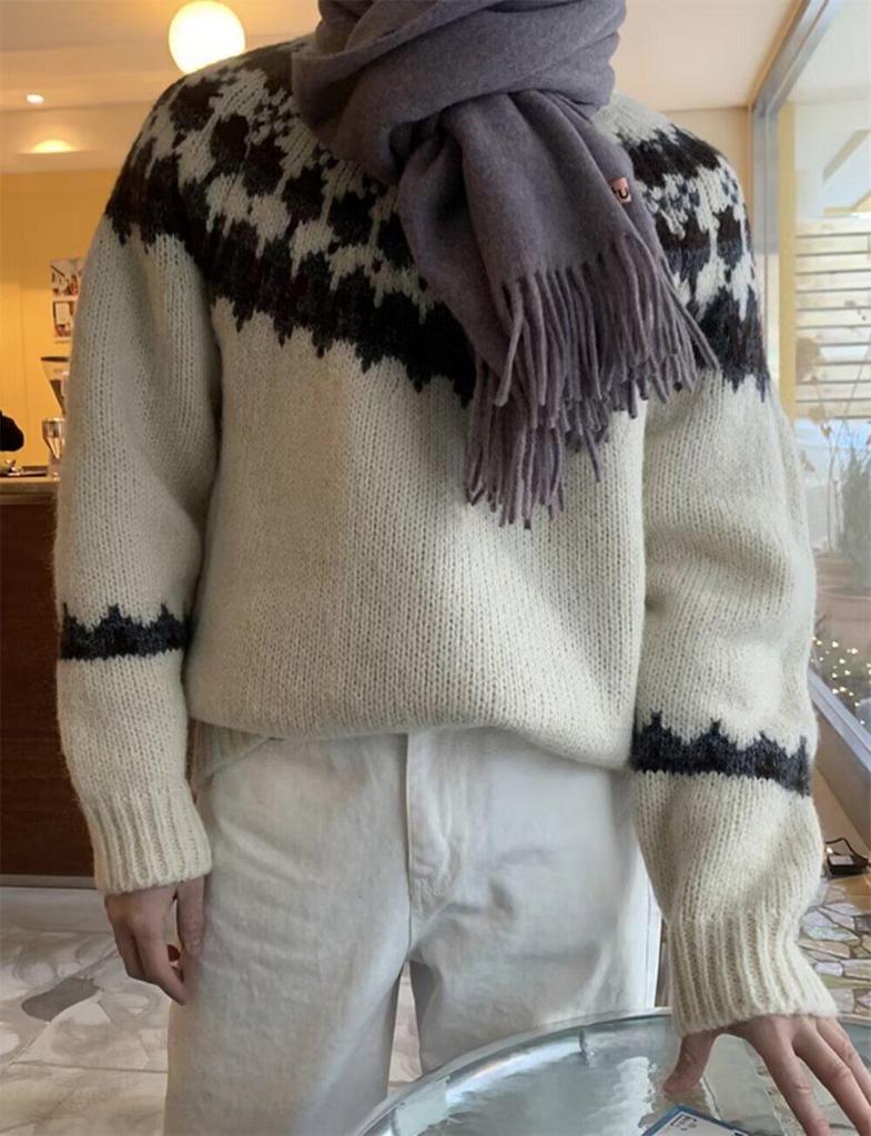 Men's Fair Isle Jacquard Slim Fit Round Neck Sweater - Trendy Autumn/Winter Knitwear
