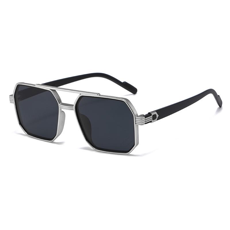 X18246 Men's Trendy Retro Double Bridge Sunglasses - Classic Metal Style with Sun Protection