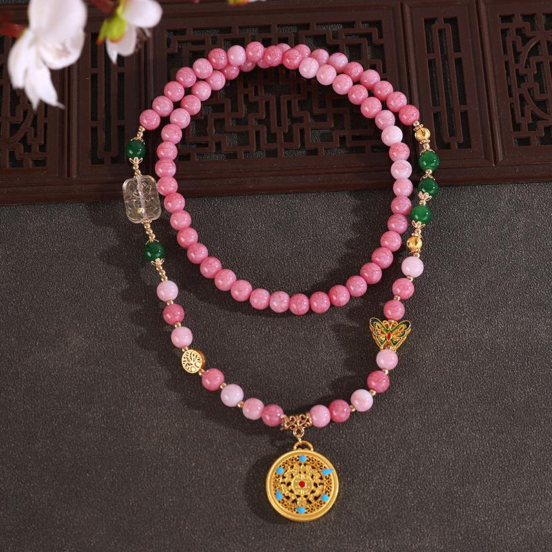 Colar de Pérolas Estilo Chinês Acessório Hanfu Pingente Vazado Esculpido em Liga de Zinco Colar de Corrente Longa