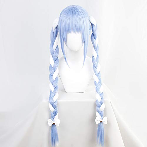 Usada Pekora Cosplay Wig, Blue and White, Braided, Heat-Resistant