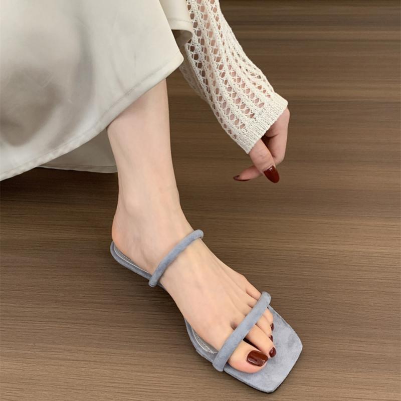 Sandales d'été à talons bas pour femmes Mode Bout carré À enfiler Sandales à glissière Dames Décontracté Robe Street Style Sandales