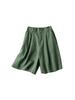 Summer Elastic Waist Cotton-Linen Capris with Wide Legs and Retro Solid Color