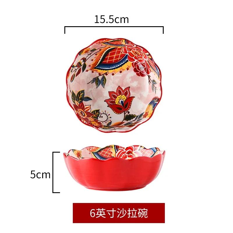 Red Tableware Creative Ceramic Dinner Plates Rice Bowl Household Wedding Celebration Dishes and Plates Chinese New Year Plates