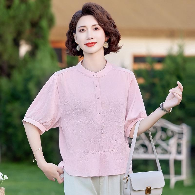 

Mom s Stylish Summer 2026 Slimming Short/Medium Shirt - Versatile & Fashionable Top 5XL (recommended for 145-160 jin) светло-розовый
