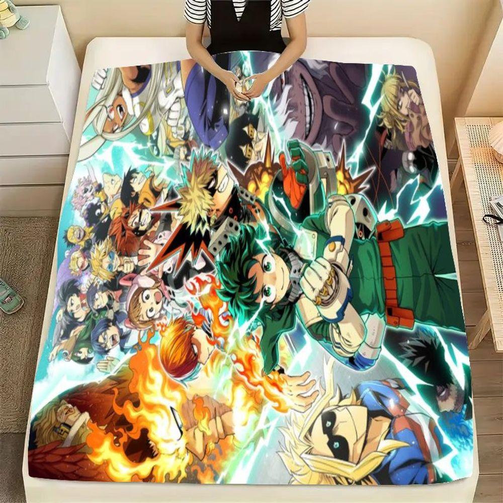 My Hero Academia Inspired Throw Blanket - Colorful Anime Character Collage Featuring Izuku Midoriya, Bakugo, Todoroki, and All M