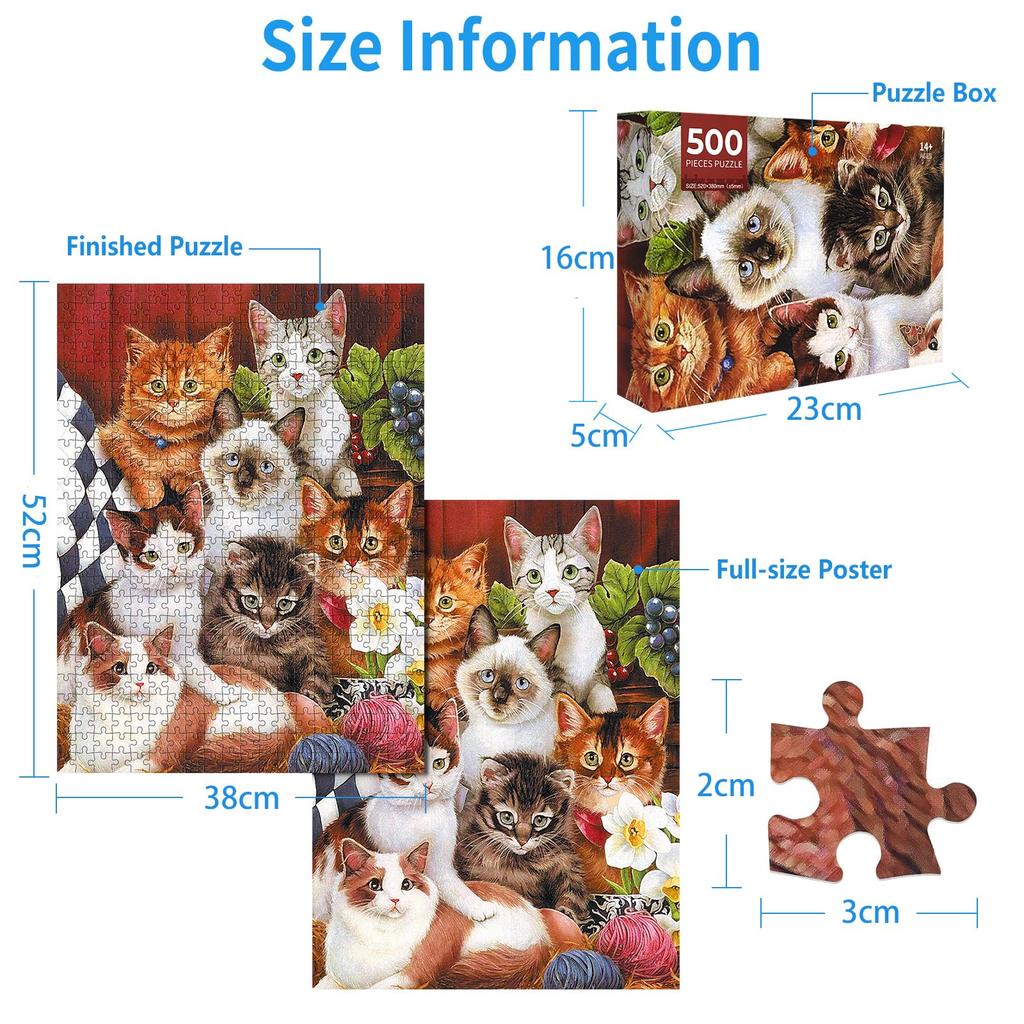 CHengQiSM Jigsaw Cat 500 Gift 500-Piece Puzzle, Photo, Pieces, Animal, Cat, Stylish, Interior, (38x52cm)