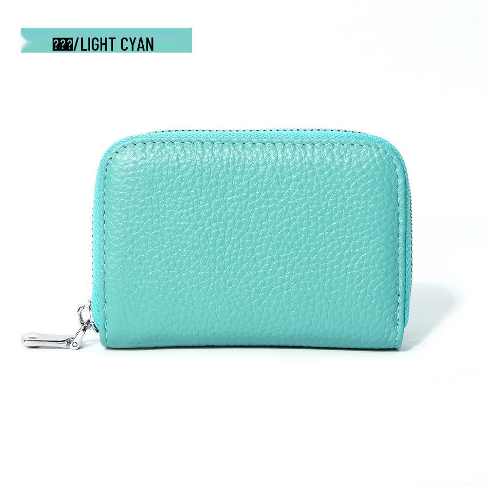 Accordion Top Grain Cowhide RFID Anti-Theft Multi-Card Zipper Leather ID Card Holder