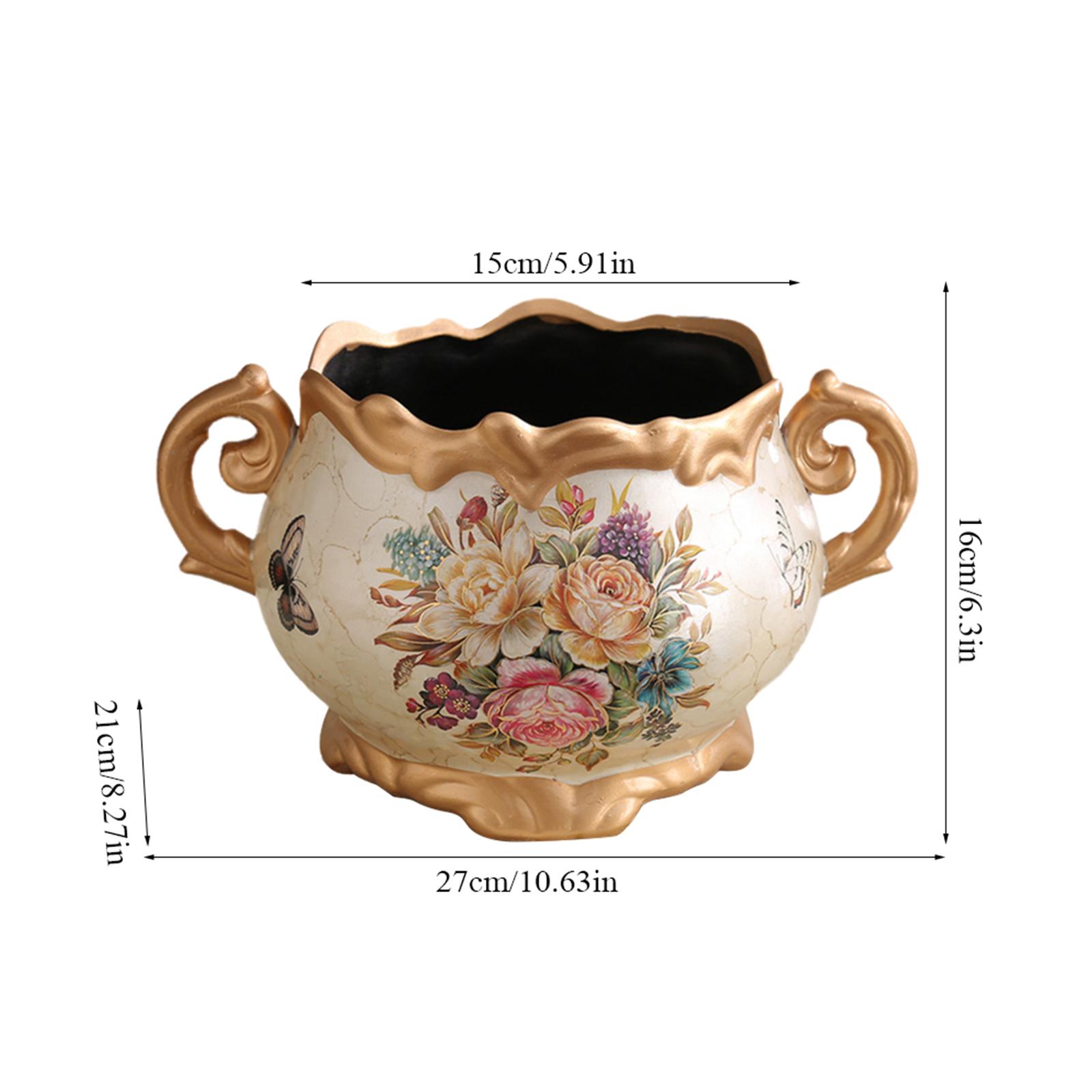 Europe Retro Ceramic Vase with Handle Hand Painted Pattern Vase American Style Double Ear Vase for Home Desktop Bedroom Decor