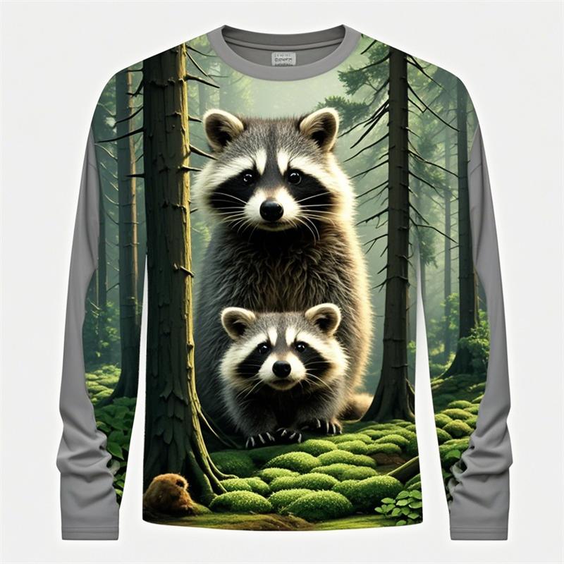 Cute Raccoon Graphics T Shirts Summer Fashion Long Sleeve Funny 3D Animals Printed Mens T-shirt Casual Oversized Harajuku Tees