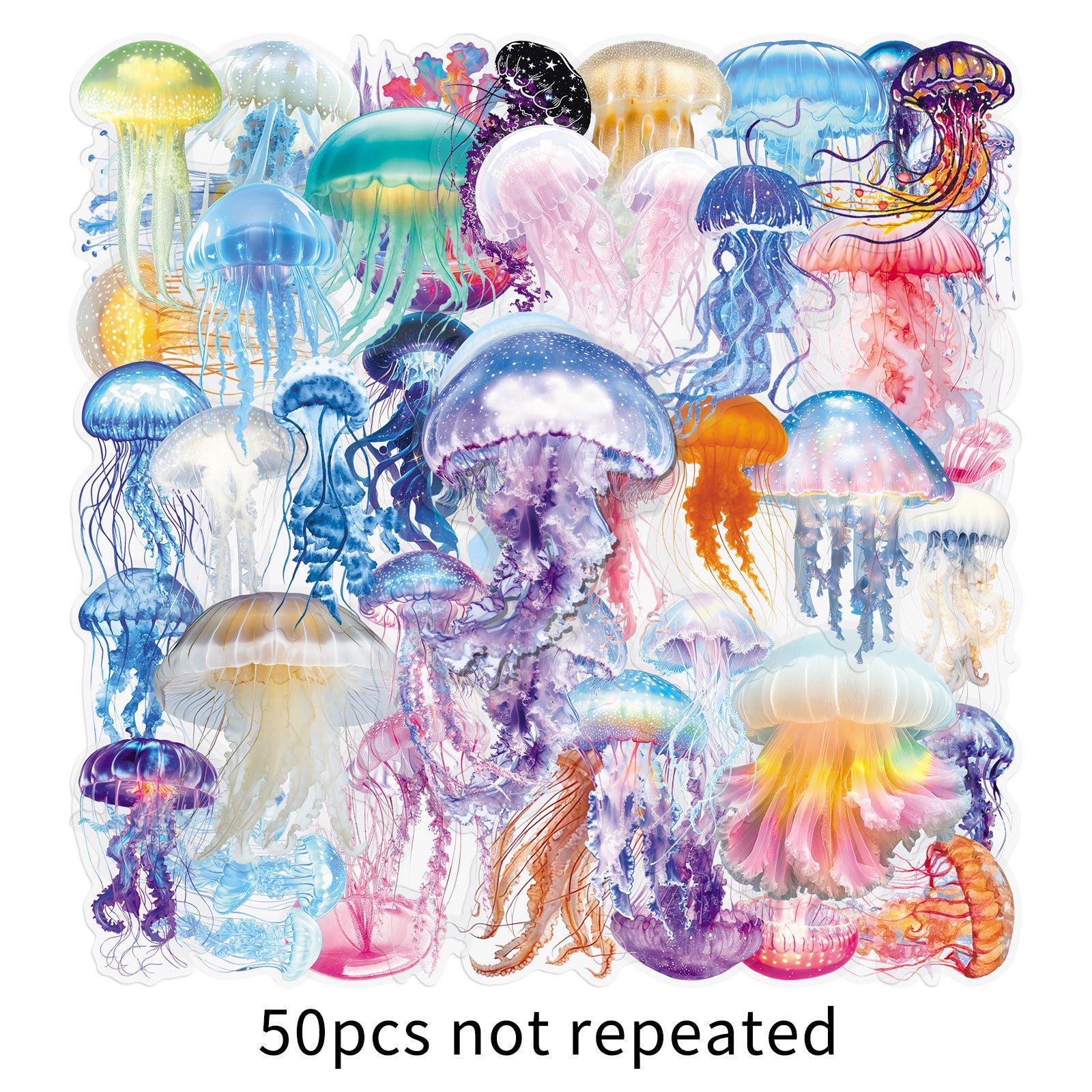 50 прозрачных наклеек с медузами: Коробка, Блокнот, Холодильник, Рабочий стол - Сделай сам, Водонепроницаемый и Ручная работа