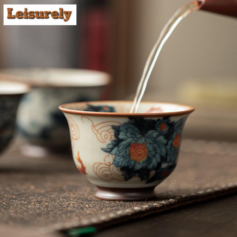 2pc/lot Ru Kiln Teacup Antique Tea Bowl Jug Tea-tasting Fragrance Cup Jianzhan Master Cups Chinese Tea Household Cafes Gift 65ml