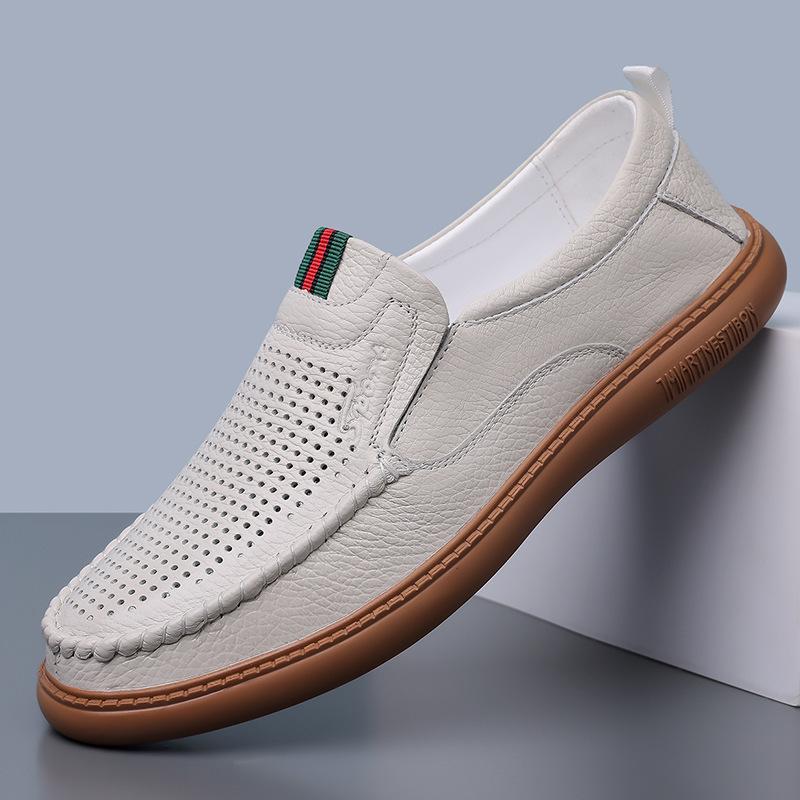 

2025 spring and autumn men s leather shoes first layer cowhide breathable casual shoes soft sole soft leather hollow breathable leather sandals 2326 44