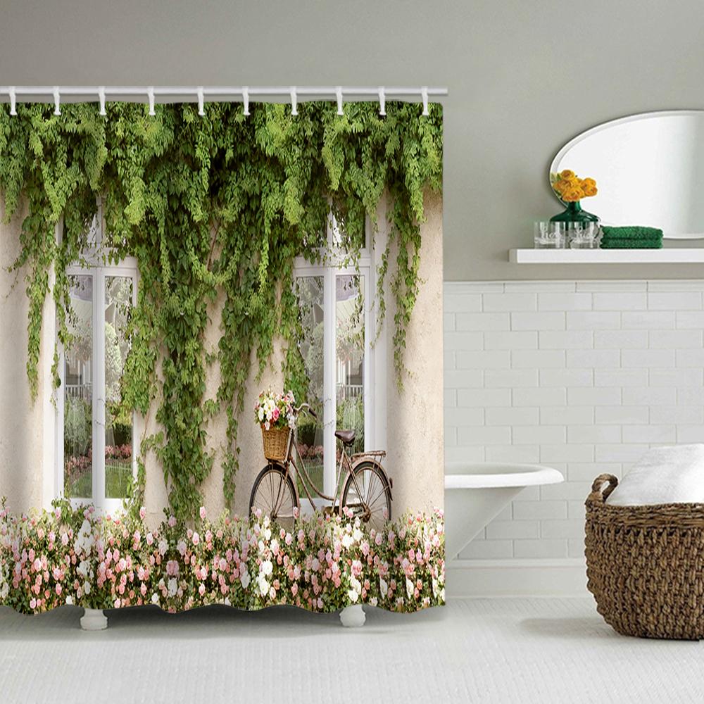 1/4 Forest Waterfall Print Shower Curtains, Toilet Seat Decoration, Shower Curtain with Carpet and Toilet Lid, 70.8x70.8 Inch