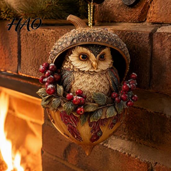 Elegant Holiday Decor Forest Animal Acorn Hanging Ornament, 2D Acrylic Flat Printed Tree Seasonal Ornaments for Christmas, Woodland Creature Pendant,