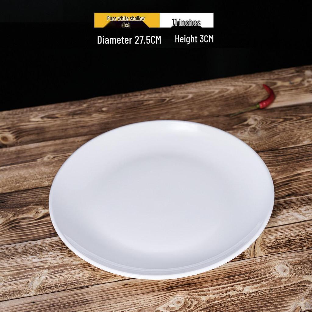Steak Ceramic White Round Western Bone Plate - Shallow, Flat Tableware Dish for Household Use