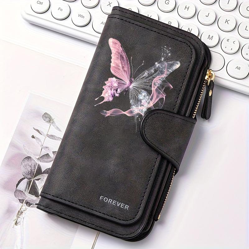 Women's Long Wallet with Butterfly Pattern Multi - function Snap Button Coin Purse Cute Design Gift for Cat Lovers Daily Commute Outdoor Travel