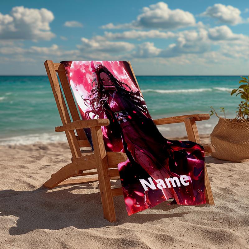 Custom Name Ultra-Soft Beach Towel with Demon Slayer Theme,Ideal for Pool - Camping, Diving - Perfect Travel Essential, Vibrant Beach Towel.