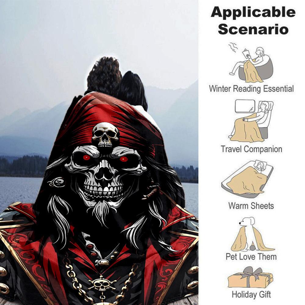 1pc Skull Pirate Throw Blanket Soft Flannel, Cozy All Season Polyester Perfect for Home, Office