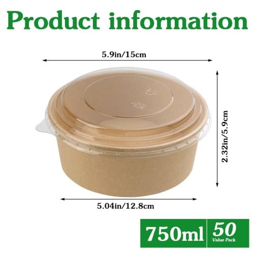 Huaiid 50-Pack 25oz Kraft Paper Bowls with Lids, Paper Salad Bowls, Disposable Food Containers for Parties, Salads, Soup, and Ice Cream
