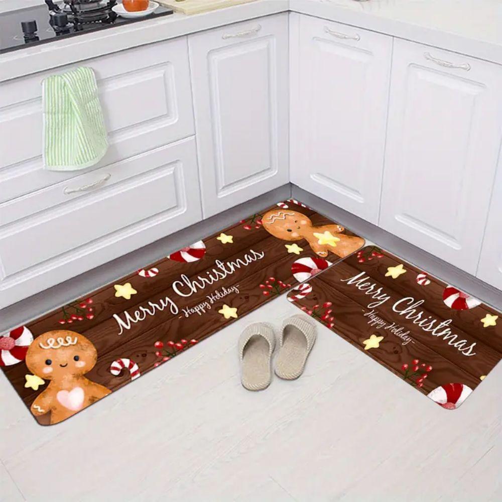 Christmas Gingerbread Man Kitchen Rug Hallway, Balcony, Dining Room Runner Outdoor Entryway Welcome Doormat Home Decor