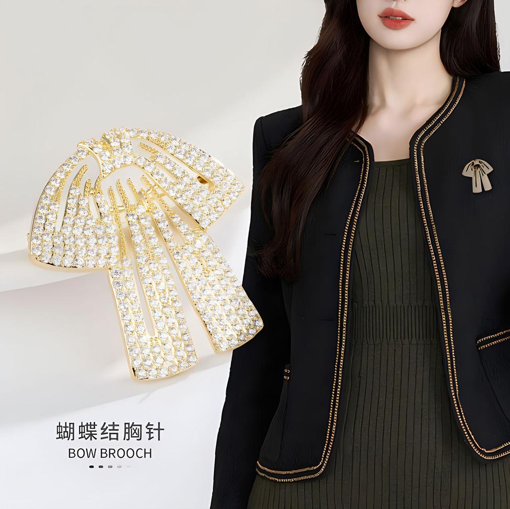 Big Bow Brooch High-End Femininity Versatile Diamond Corsage Niche Design Pin Suit Accessories