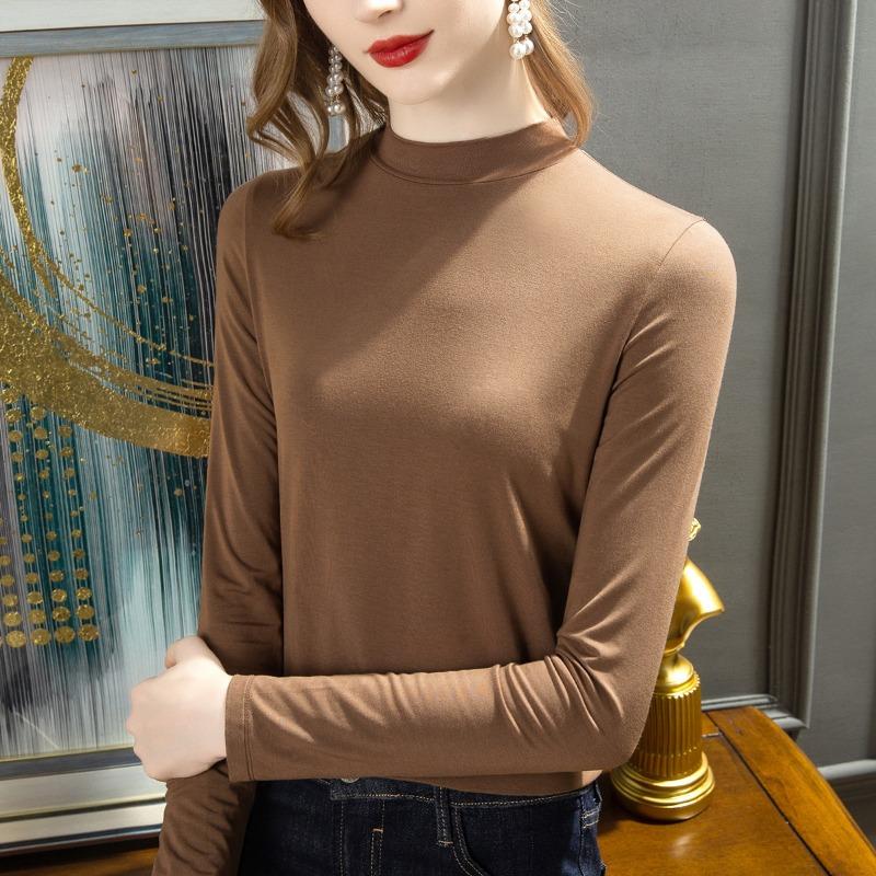 Autumn and Winter Women's Bottoming Shirt Half-high Neck Long-sleeved Inner Fashion Slim Solid Color Blouse