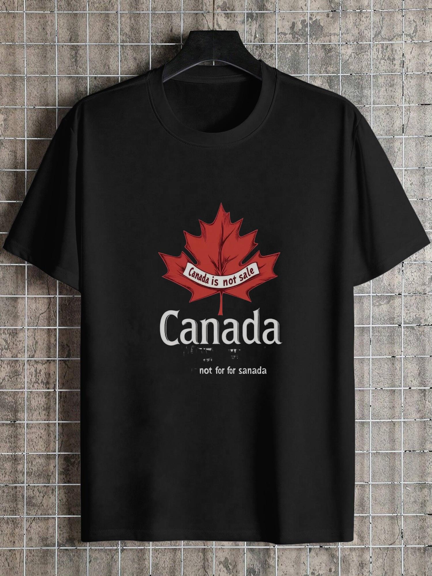 1pc Canada Patriotic Maple Leaf Graphic Black T-shirt - 180g Cotton Crew Neck Short Sleeve M